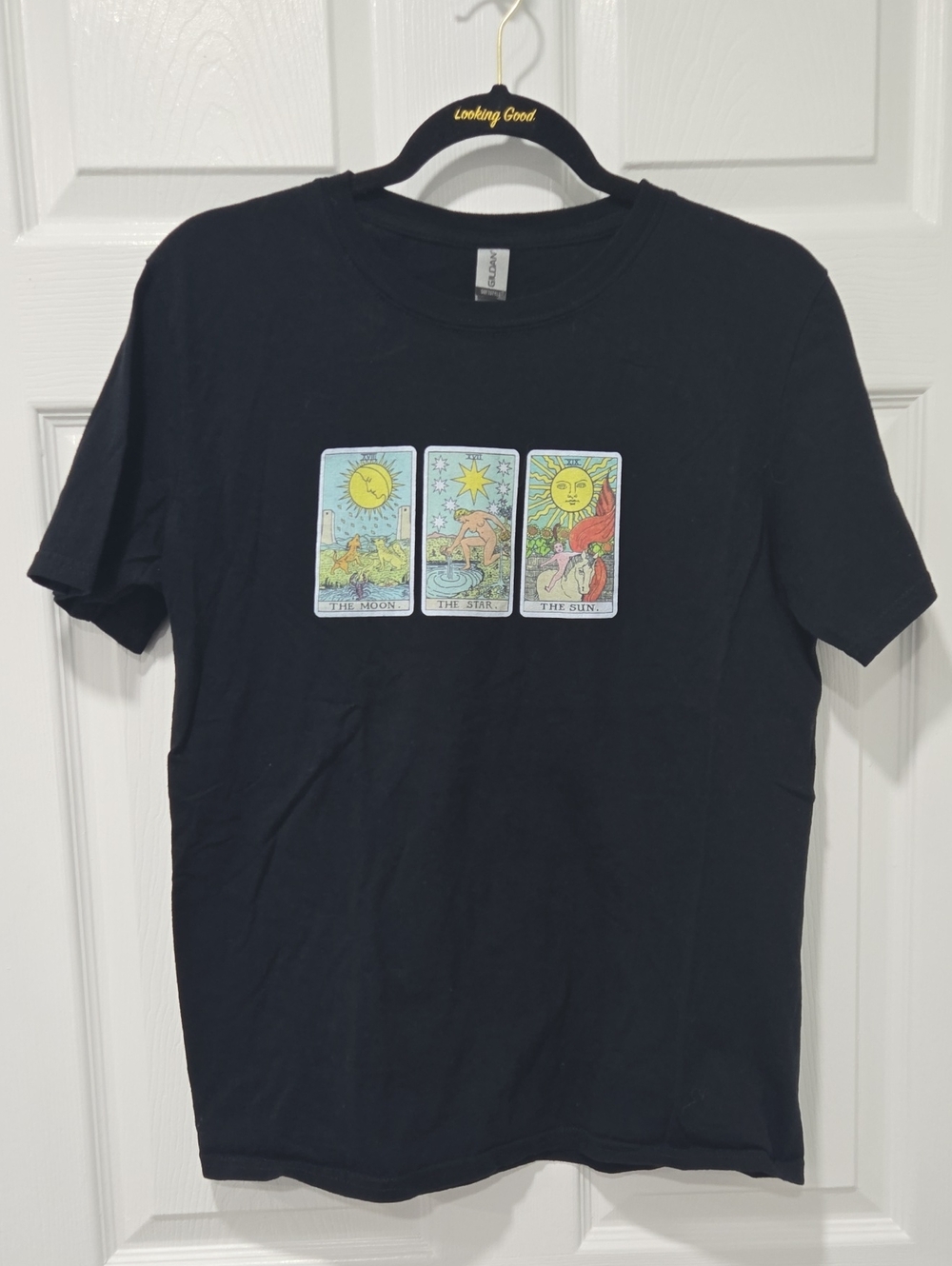 Gildan Black Unisex Short Sleeve Tee with Colorful Tarot Card Trio